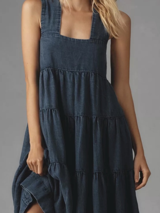 Anthropologie Dresses & Skirts - Anthropologie Helena Square-Neck Tiered Midi Dress: Smocked Denim Edition